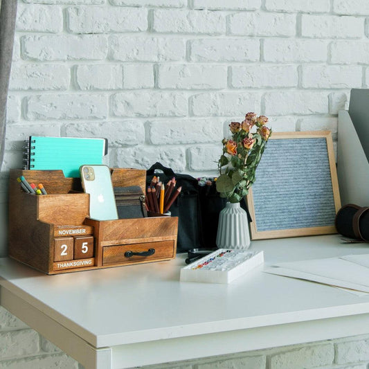 Natural Rustic Wood Desk or Counter Organizer - AFS