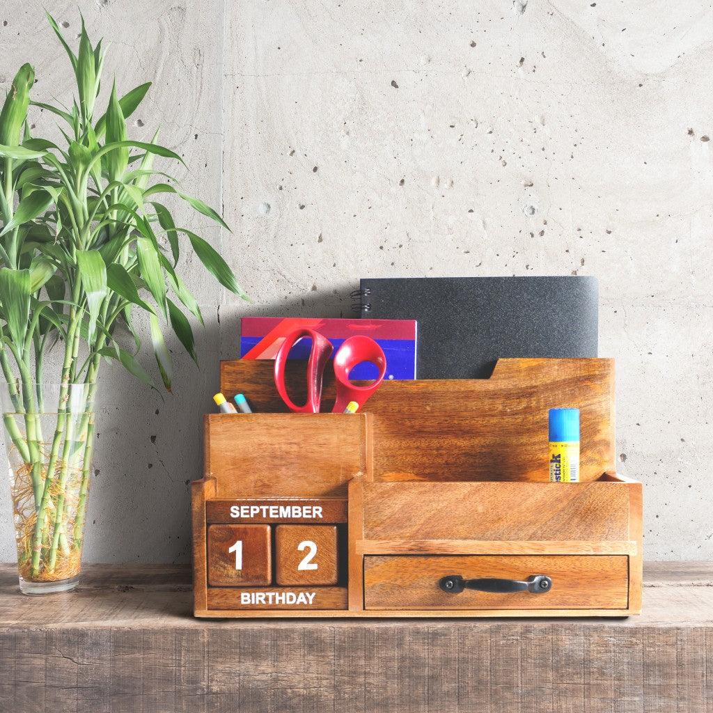 Natural Rustic Wood Desk or Counter Organizer - AFS