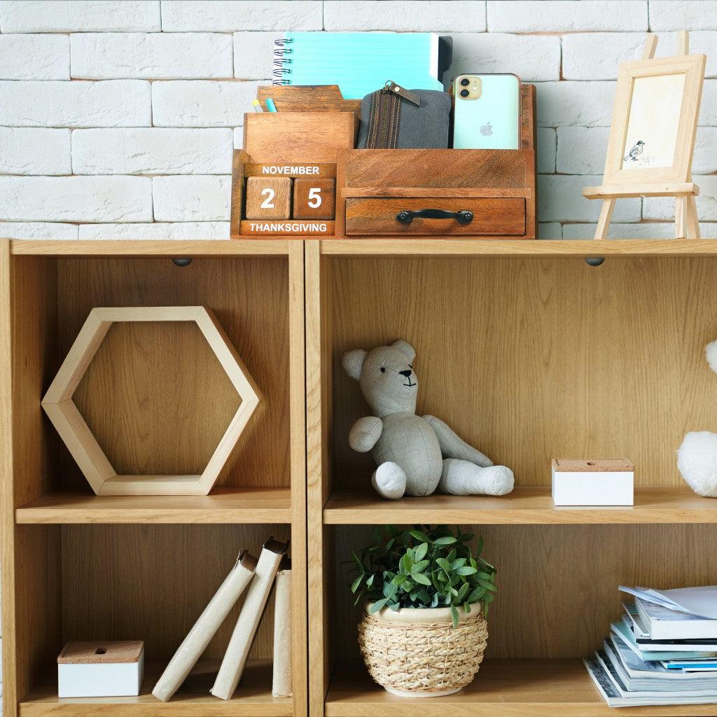 Natural Rustic Wood Desk or Counter Organizer - AFS