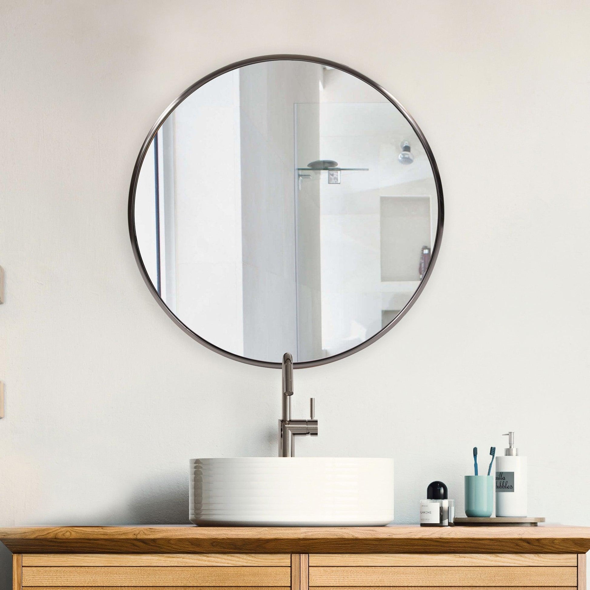 32" Brushed Titanium Round Wall Mirror - AFS