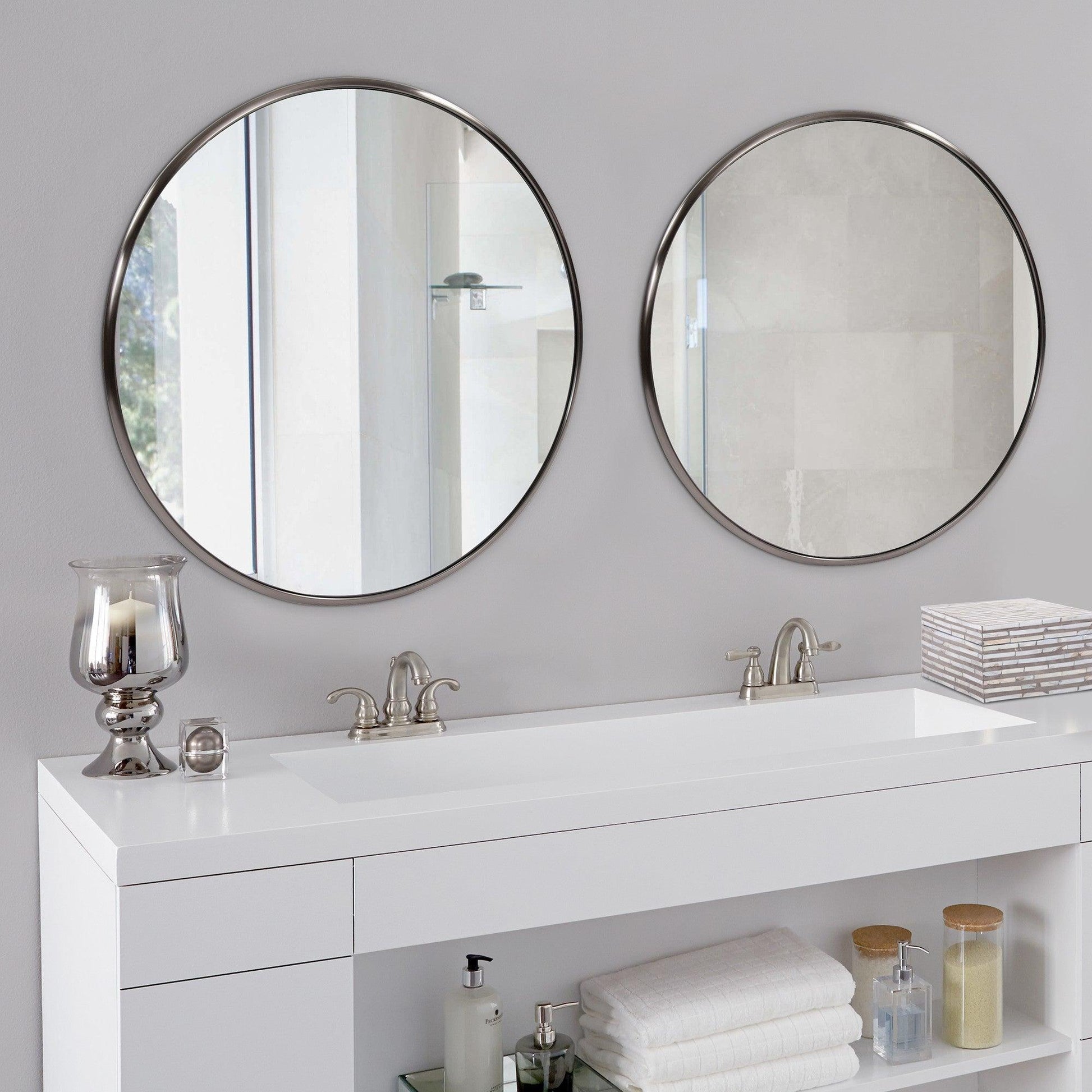 32" Brushed Titanium Round Wall Mirror - AFS