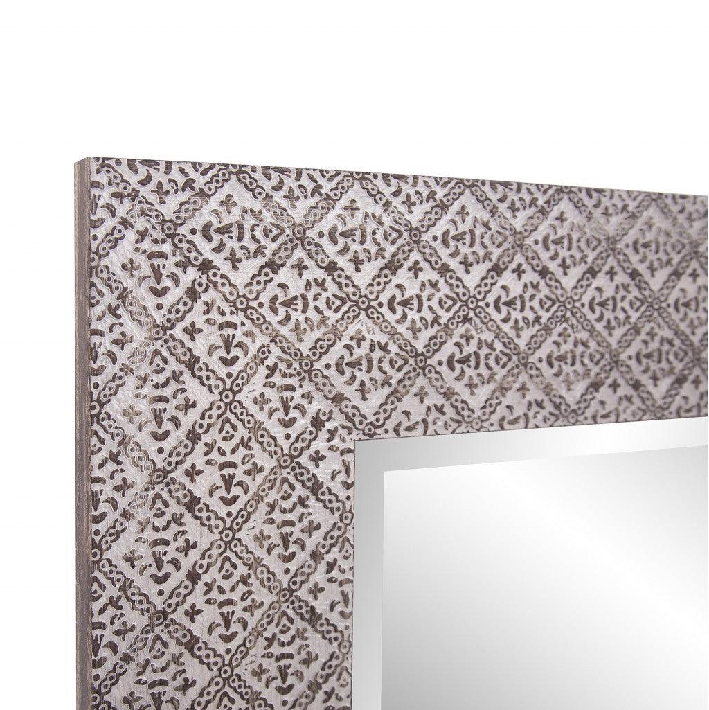 Gray Embossed Faux Wood Rectangular Mirror - AFS