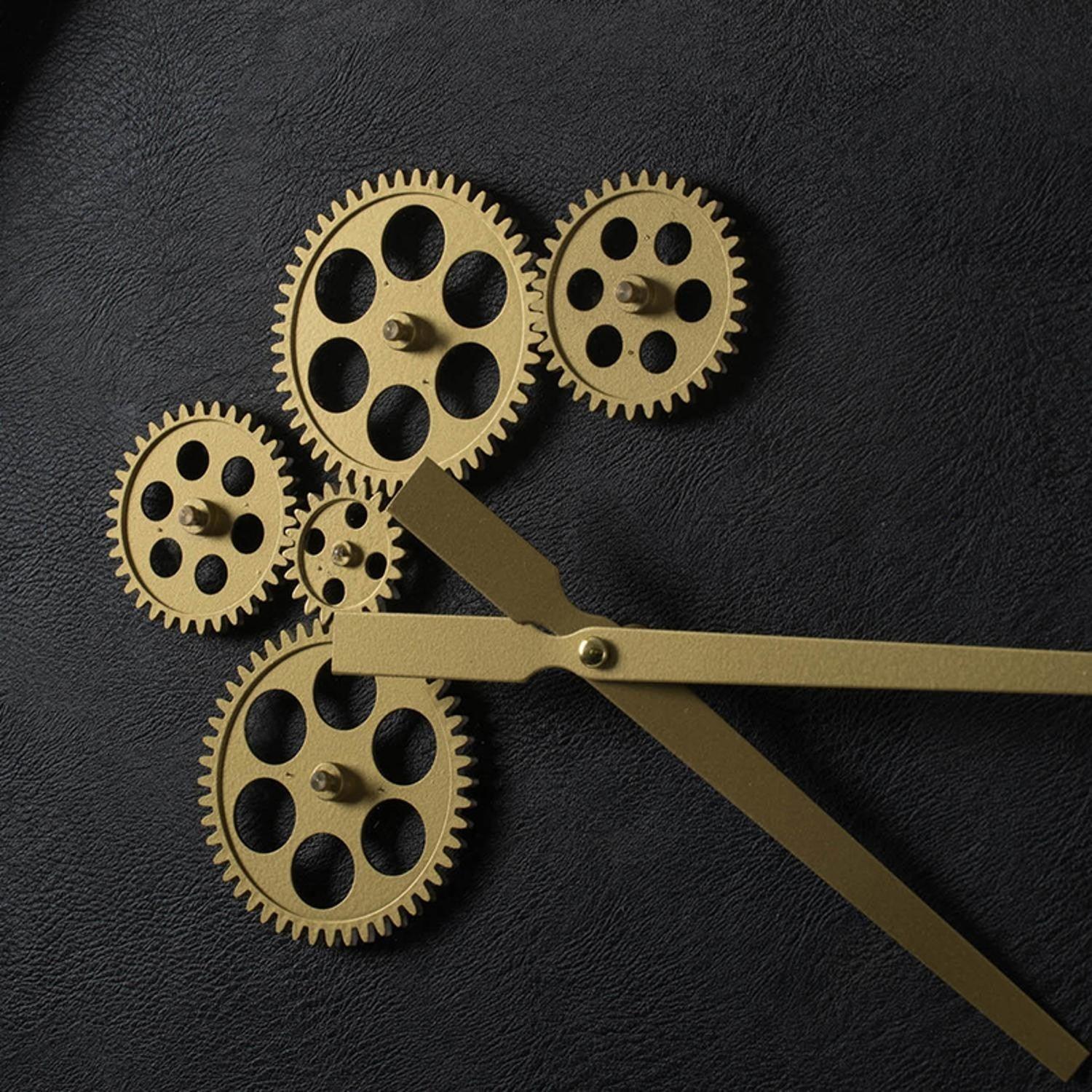 Black and Gold Gear Contemporary Round Wall Clock - AFS