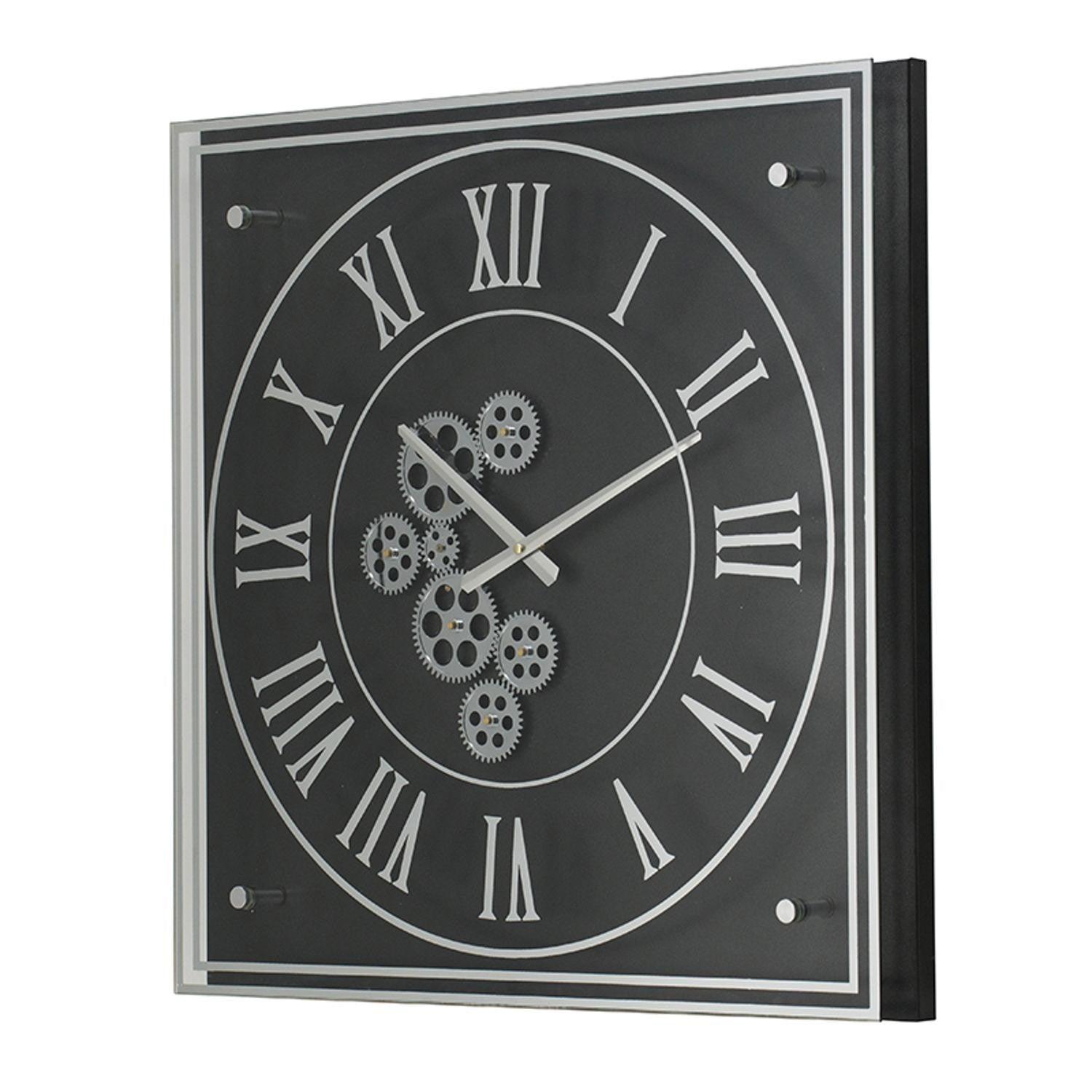 Vintage Style Gears Black and Silver Square Wall Clock - AFS