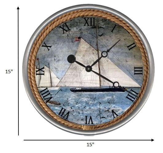 15" Vintage Nautical Sailboats Wall Clock - AFS