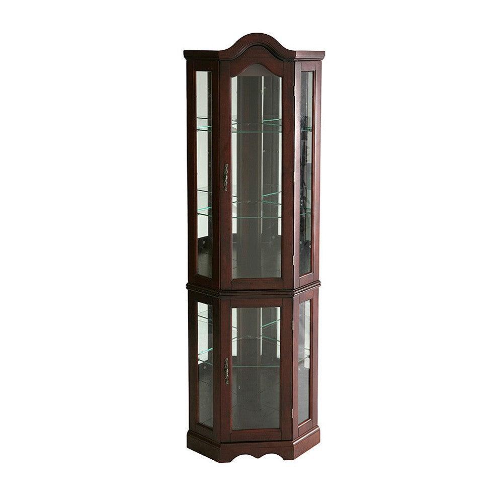 Mahogany Scallop Top Lighted Corner Curio Cabinet - AFS