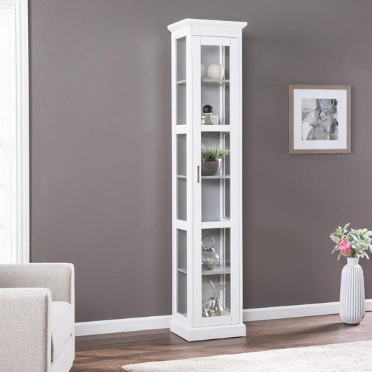 White Cornice Molding Curio with Glass Door - AFS