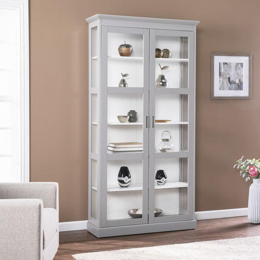 Gray Cornice Molding Double Door Curio Cabinet - AFS