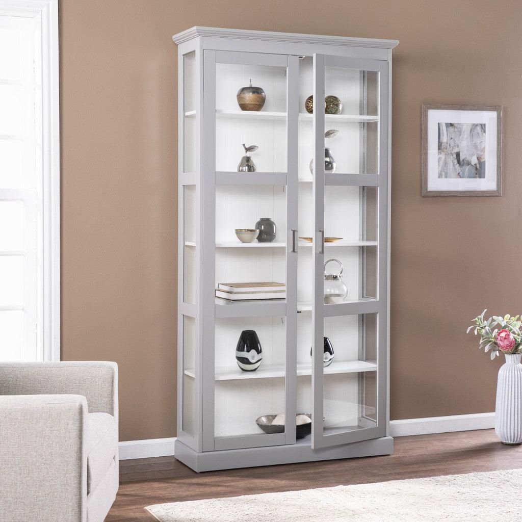 Gray Cornice Molding Double Door Curio Cabinet - AFS