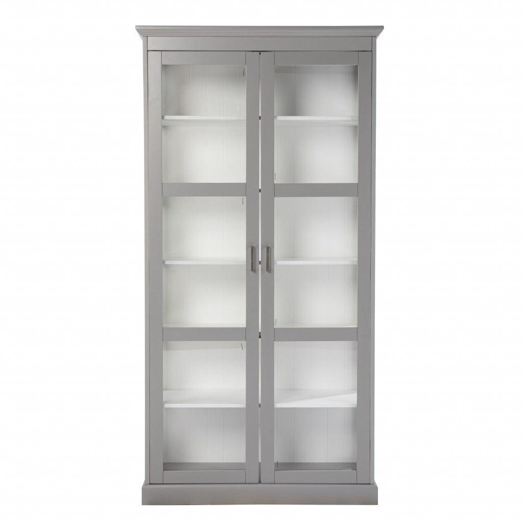 Gray Cornice Molding Double Door Curio Cabinet - AFS