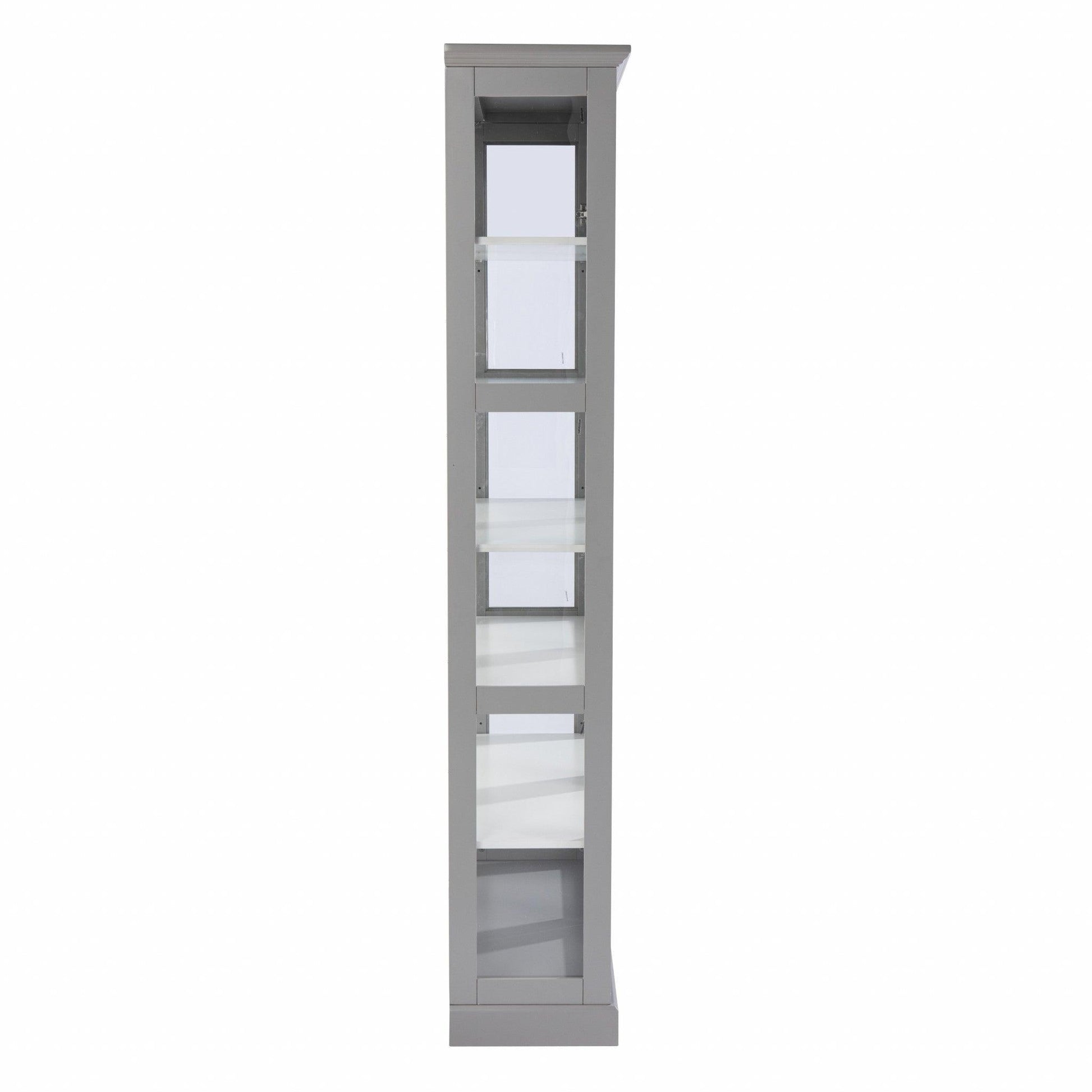 Gray Cornice Molding Double Door Curio Cabinet - AFS