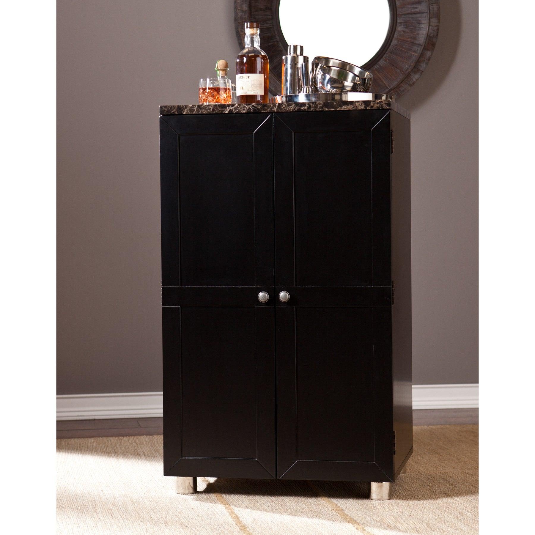 Metro Black Wood and Marble Bar Cabinet - AFS