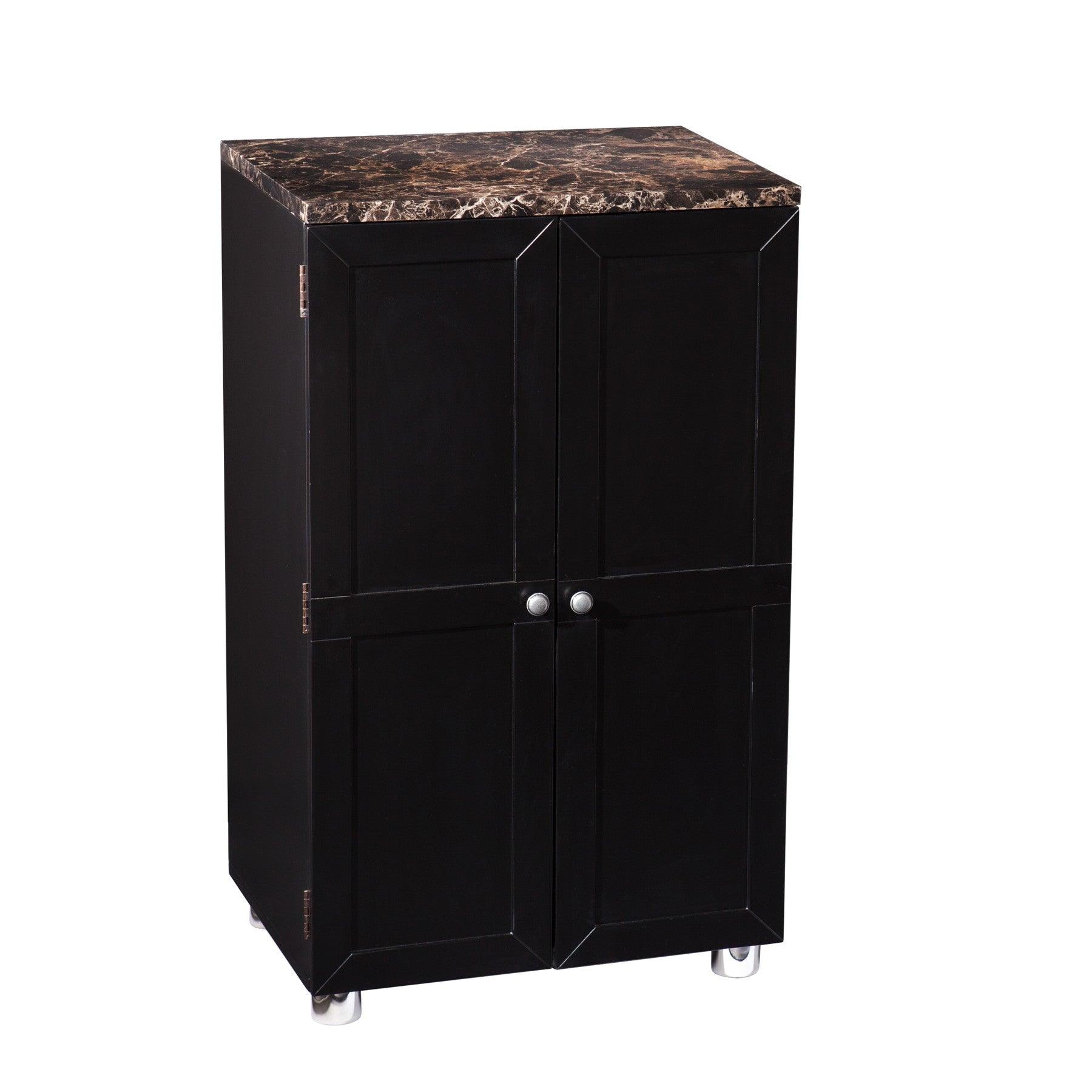 Metro Black Wood and Marble Bar Cabinet - AFS