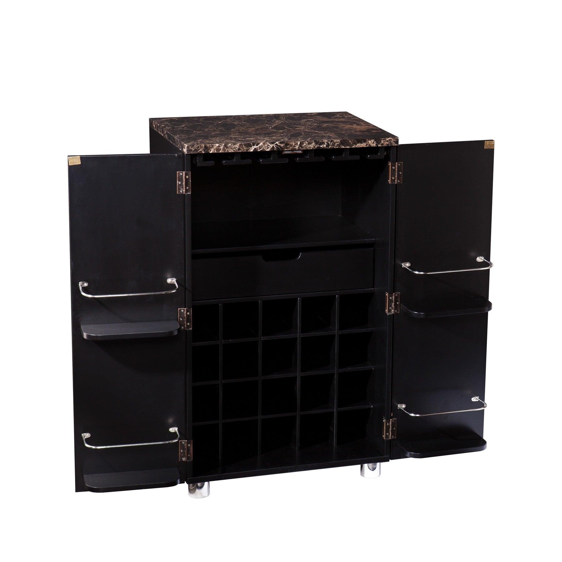 Metro Black Wood and Marble Bar Cabinet - AFS