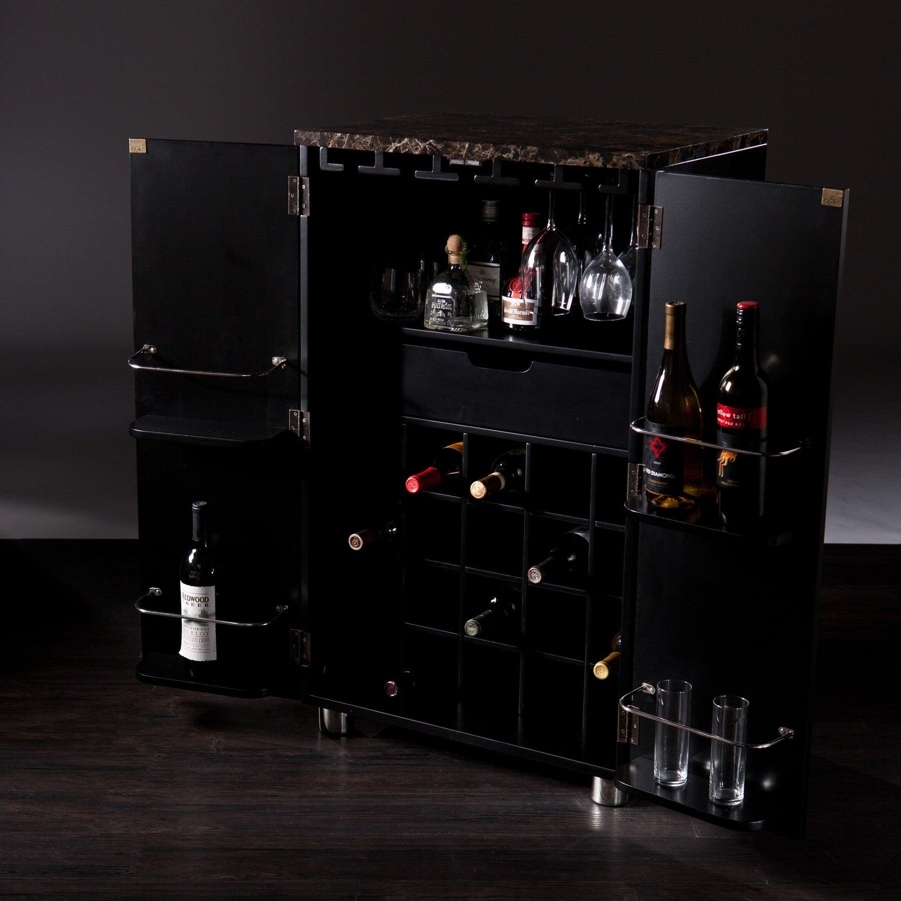 Metro Black Wood and Marble Bar Cabinet - AFS