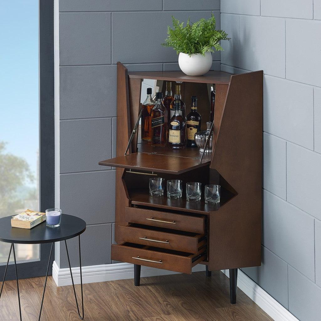 Cosmo Brown and Black Corner Bar Cabinet - AFS