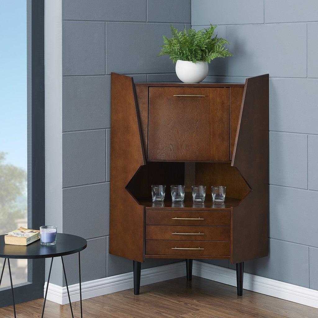 Cosmo Brown and Black Corner Bar Cabinet - AFS