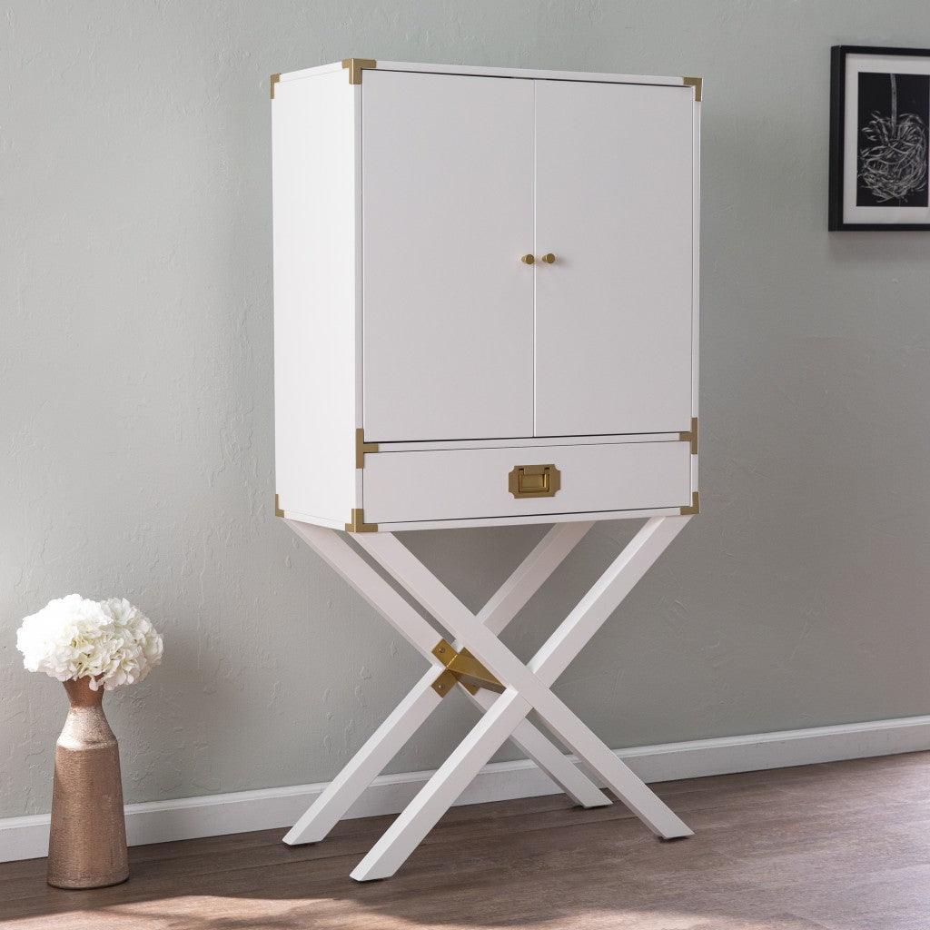 Campaign White and Gold Tall Bar Cabinet - AFS