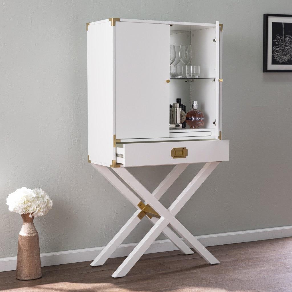 Campaign White and Gold Tall Bar Cabinet - AFS