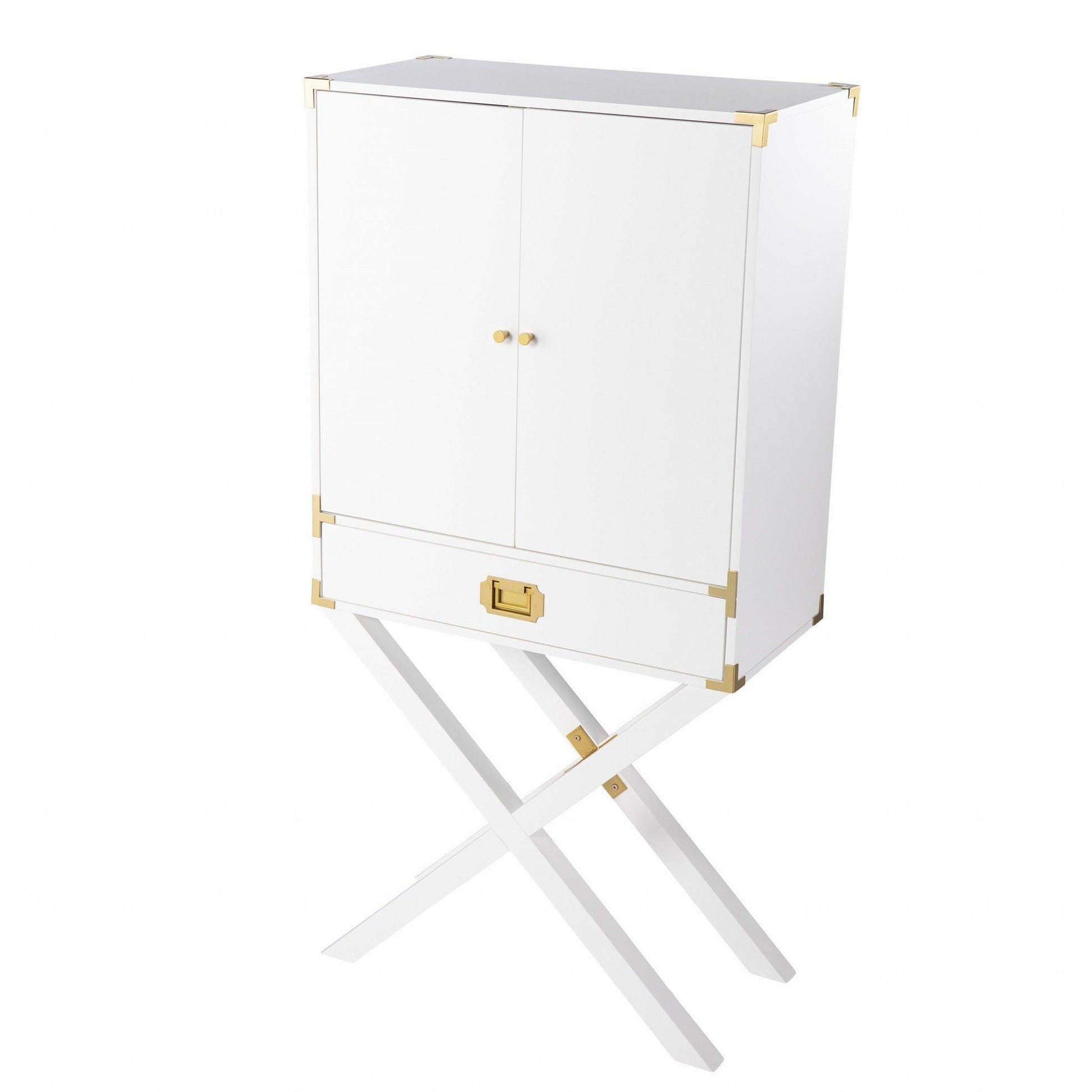 Campaign White and Gold Tall Bar Cabinet - AFS