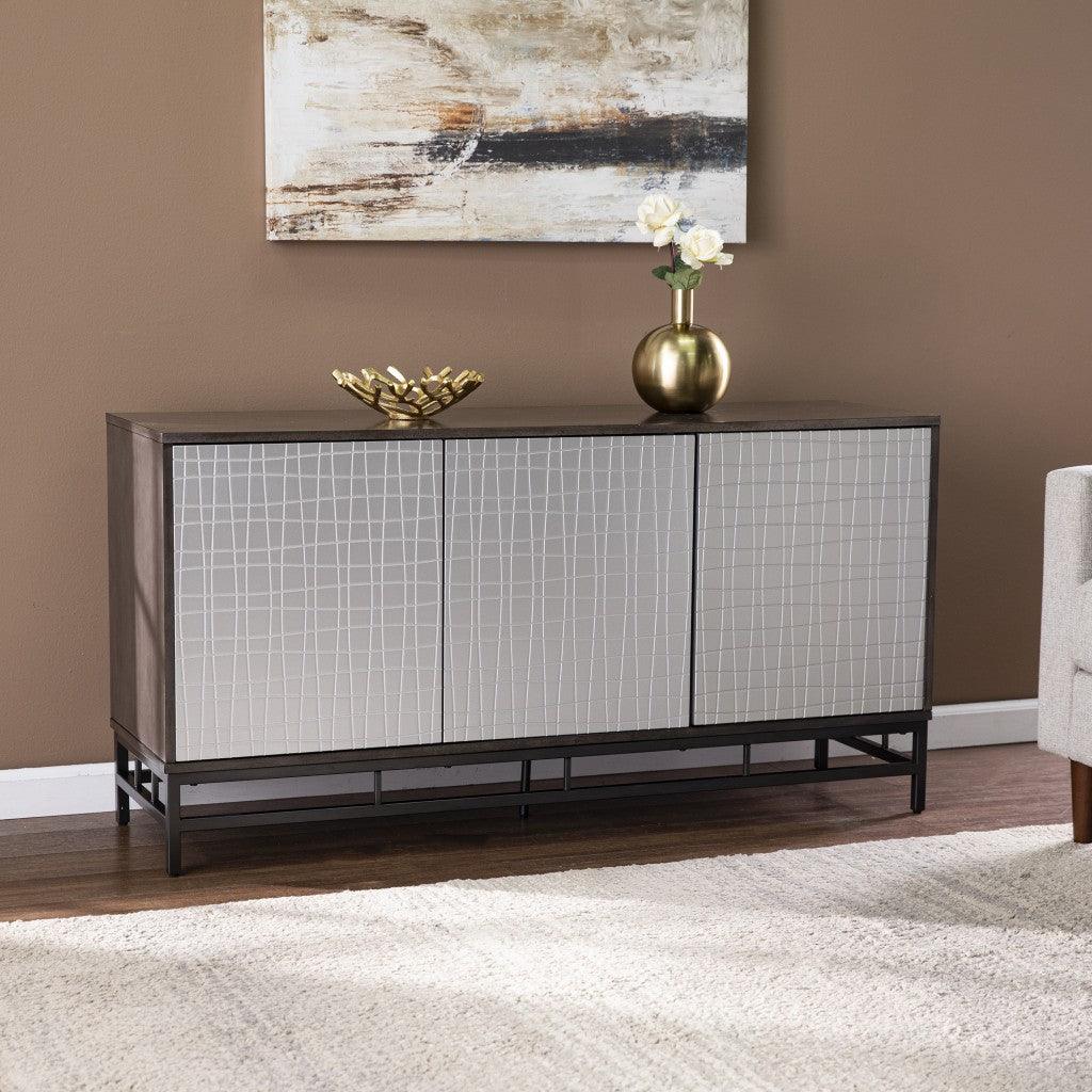 Contemporary Grid Lines Three Door Accent Cabinet - AFS