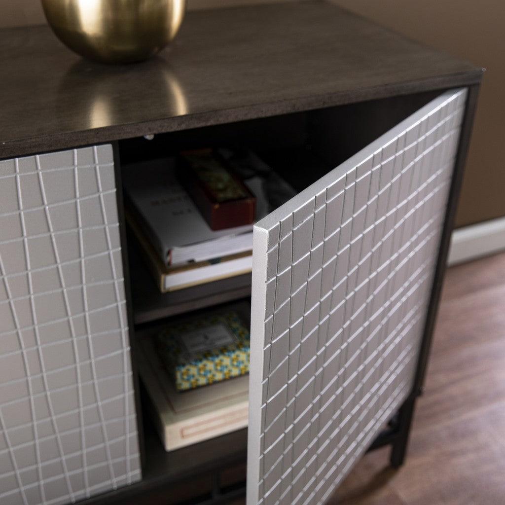 Contemporary Grid Lines Three Door Accent Cabinet - AFS