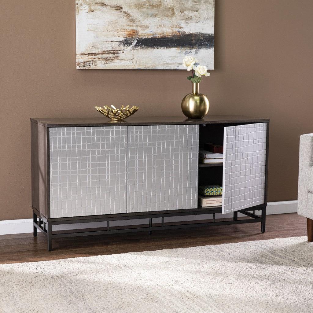 Contemporary Grid Lines Three Door Accent Cabinet - AFS