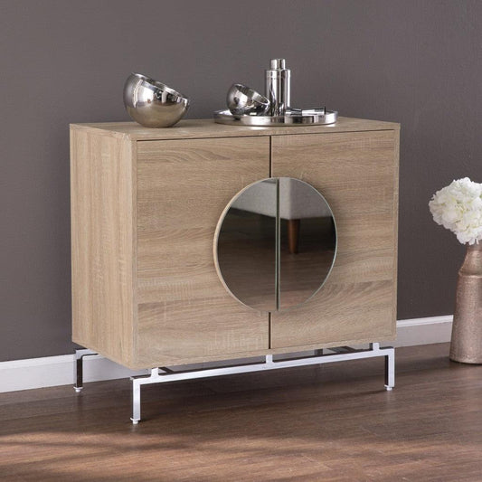 Contemporary Mirrored Circle Double Door Bar Cabinet - AFS