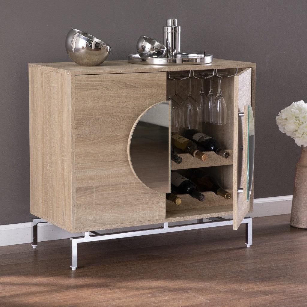 Contemporary Mirrored Circle Double Door Bar Cabinet - AFS