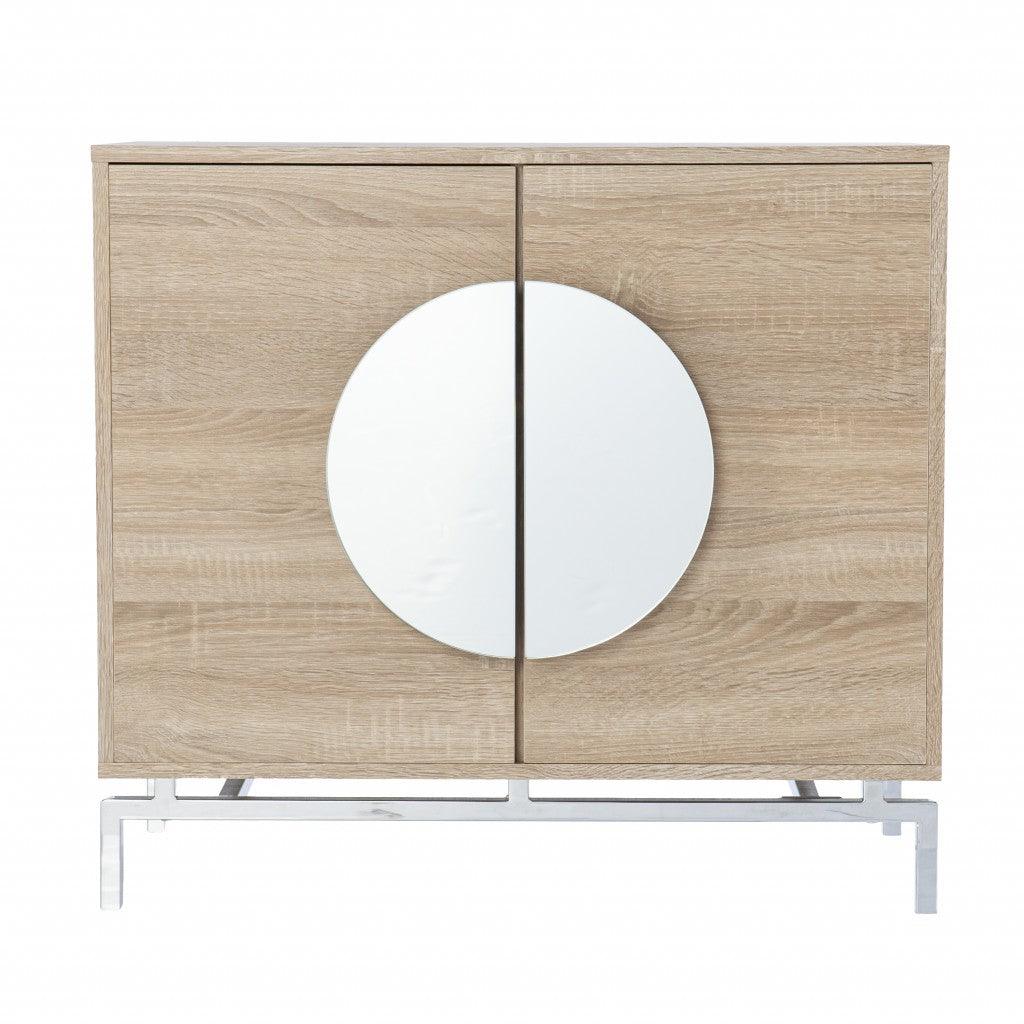 Contemporary Mirrored Circle Double Door Bar Cabinet - AFS