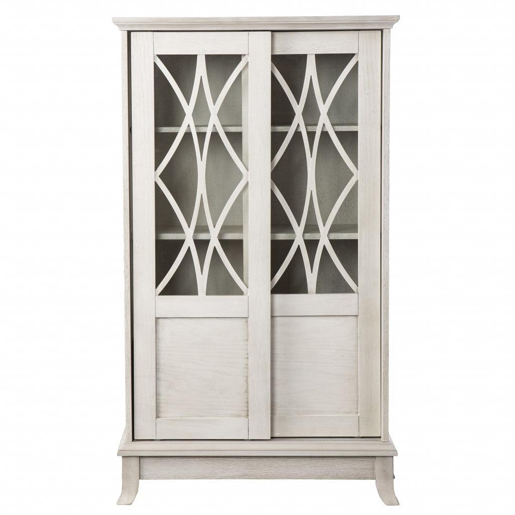 Rustic White Sliding Double Door Accent Cabinet - AFS