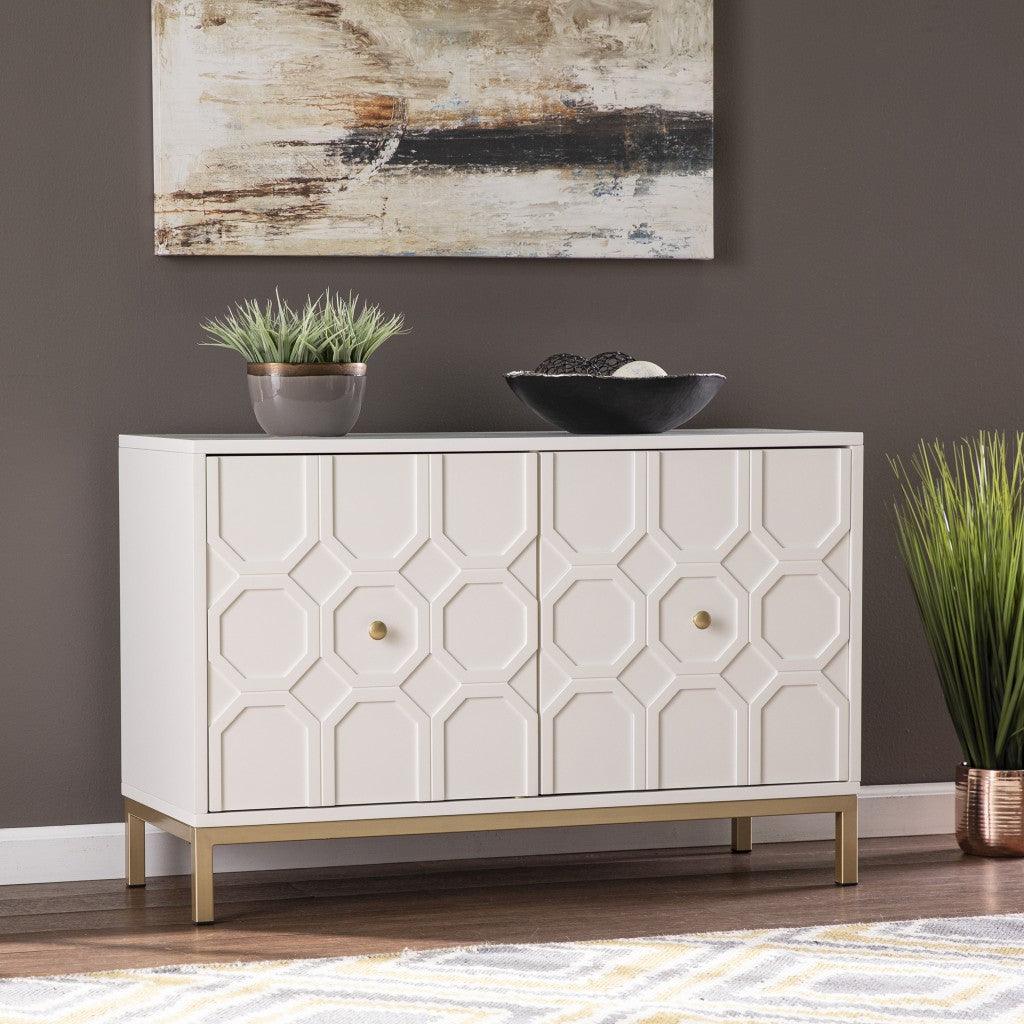 White and Gold Moroccan Dynasty Two Door Accent Cabinet - AFS