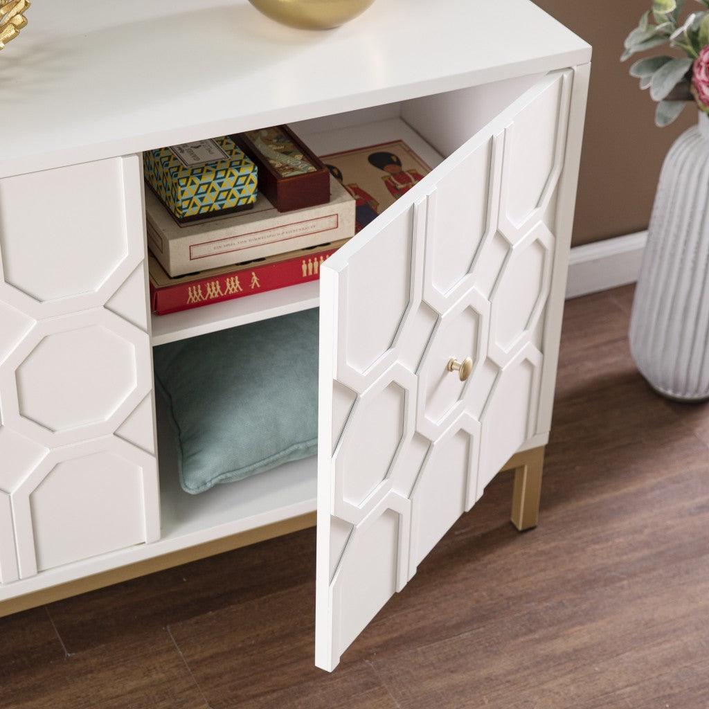 White and Gold Moroccan Dynasty Two Door Accent Cabinet - AFS