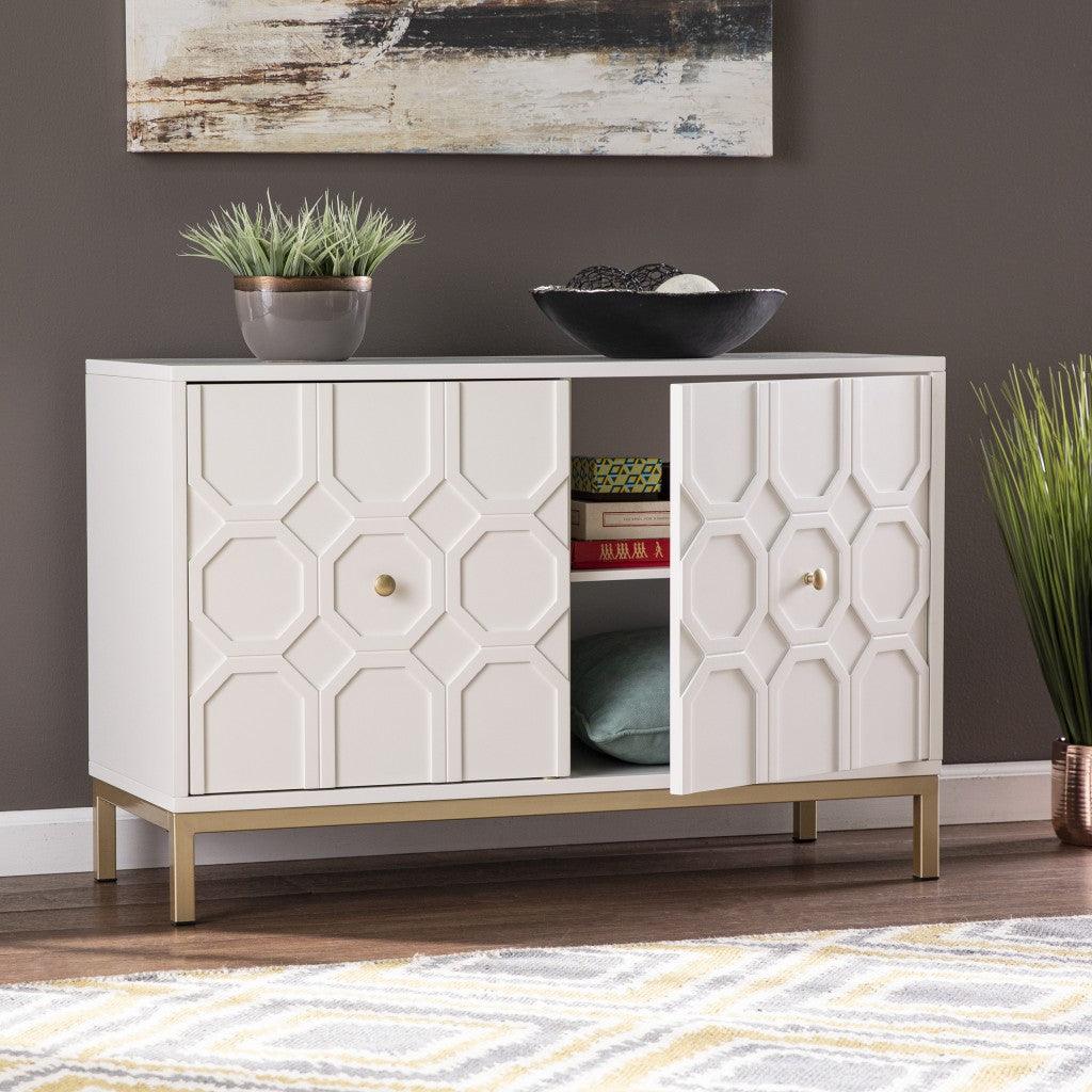 White and Gold Moroccan Dynasty Two Door Accent Cabinet - AFS