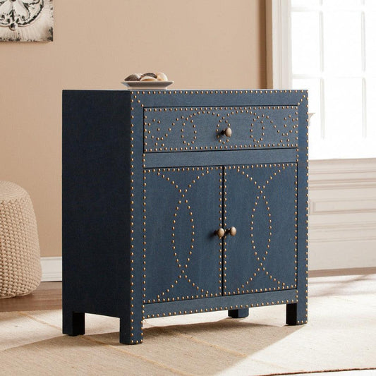 Navy and Brass Nailhead Accent Storage Cabinet - AFS