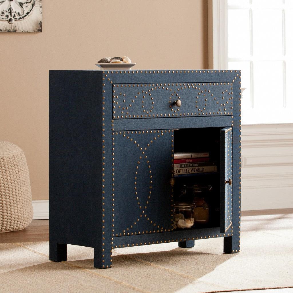 Navy and Brass Nailhead Accent Storage Cabinet - AFS