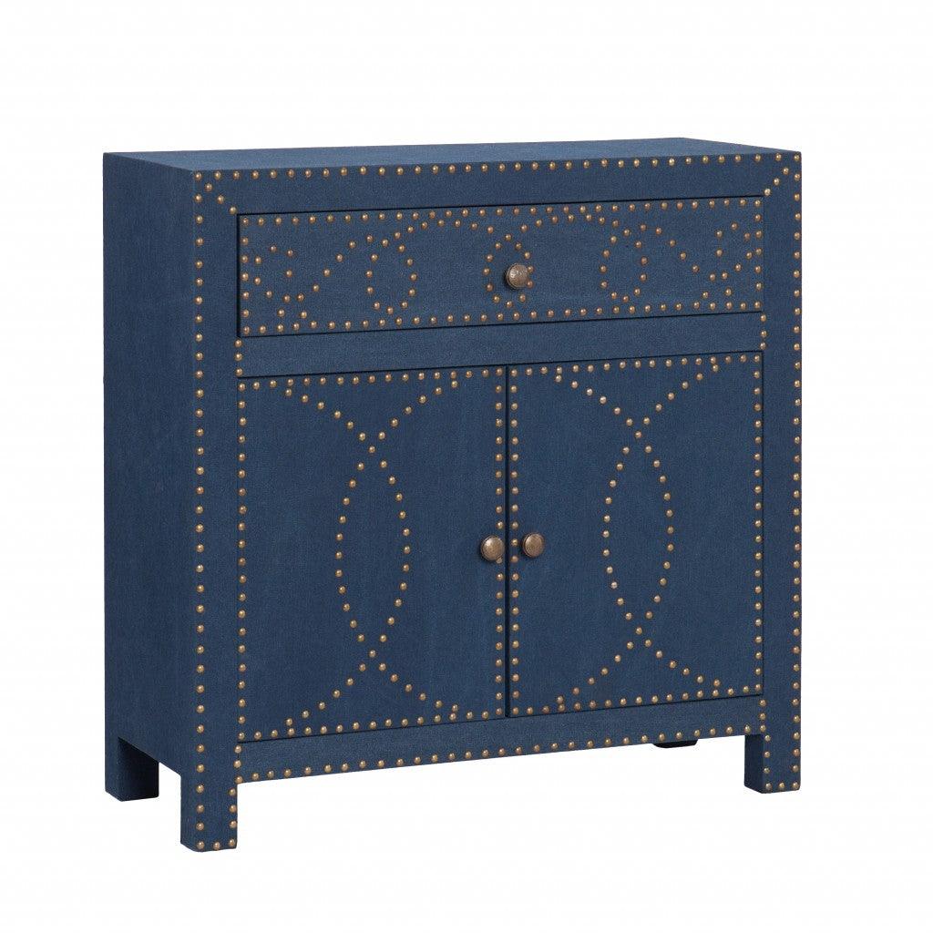 Navy and Brass Nailhead Accent Storage Cabinet - AFS