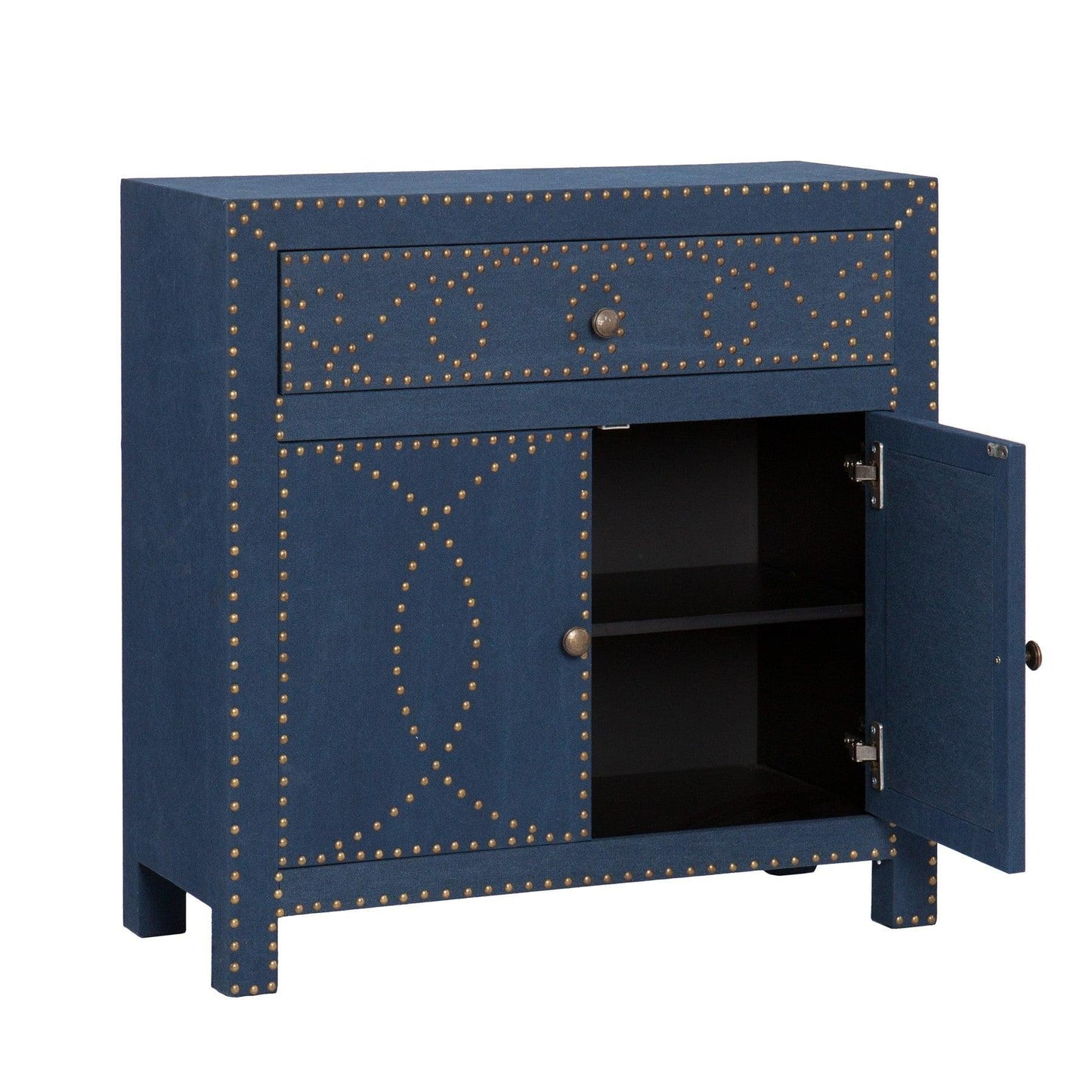 Navy and Brass Nailhead Accent Storage Cabinet - AFS