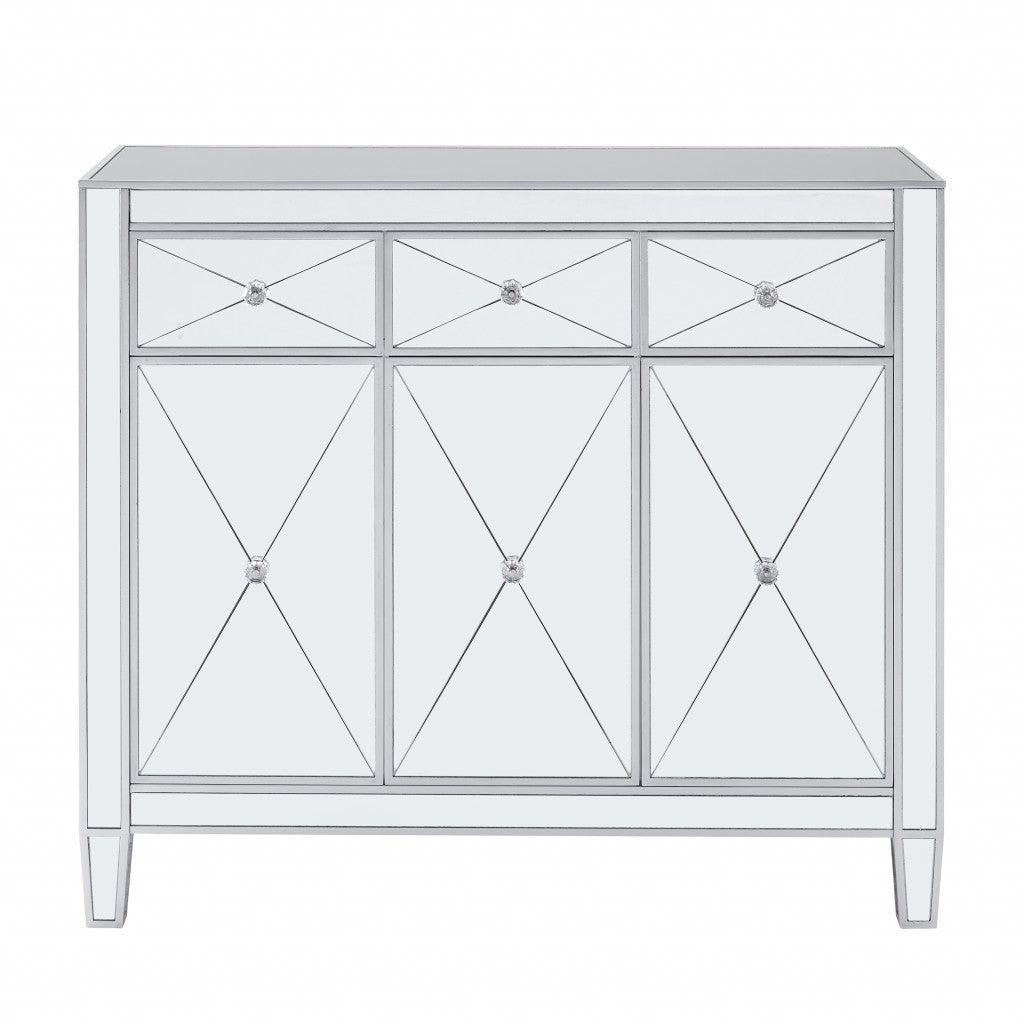 Glamorous Mirrored Bling Three Door Accent Cabinet - AFS