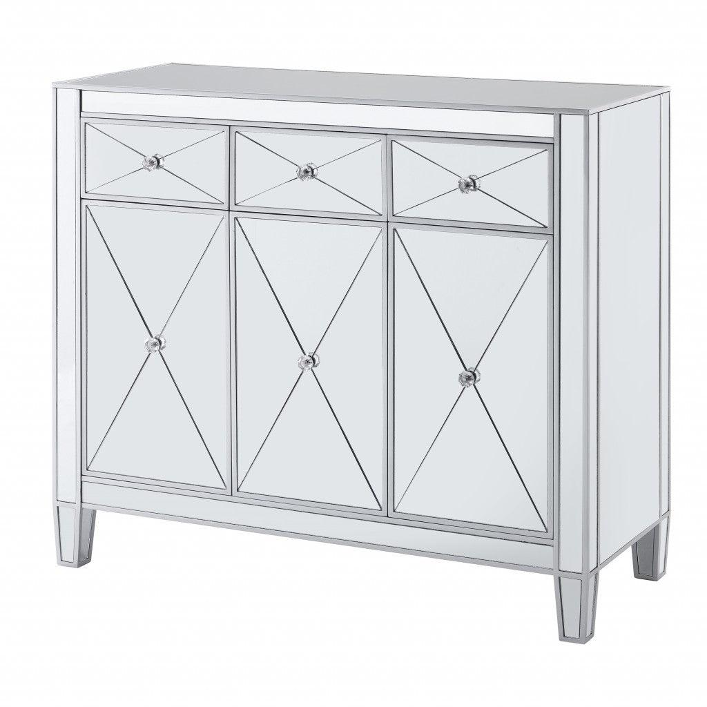 Glamorous Mirrored Bling Three Door Accent Cabinet - AFS