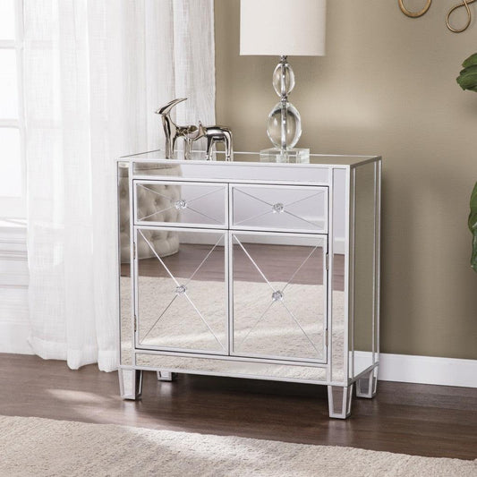 Glamorous Mirrored Bling Two Door Storage Accent Cabinet - AFS