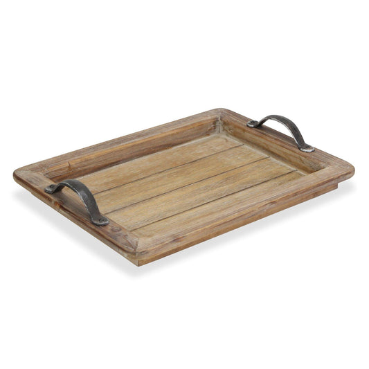 Wooden Paneled Tray with Metal Handles - AFS