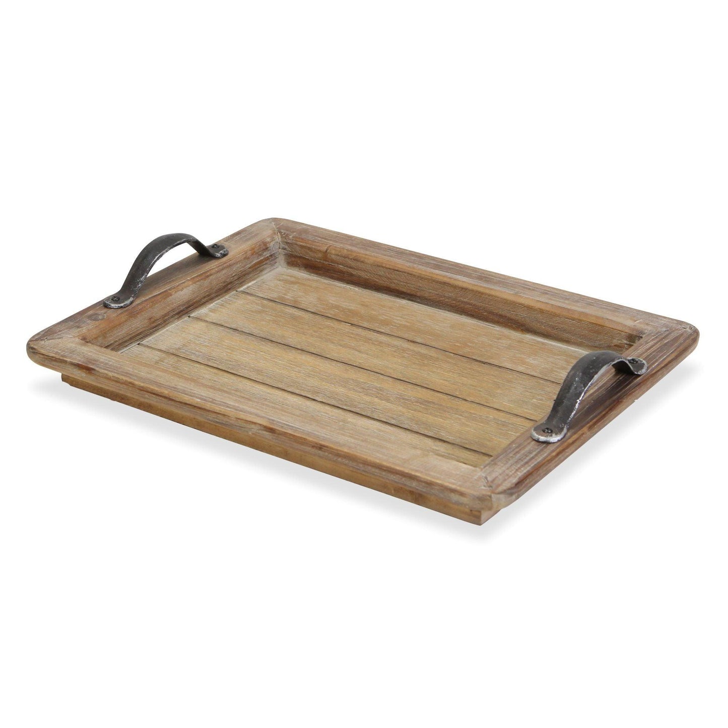 Wooden Paneled Tray with Metal Handles - AFS