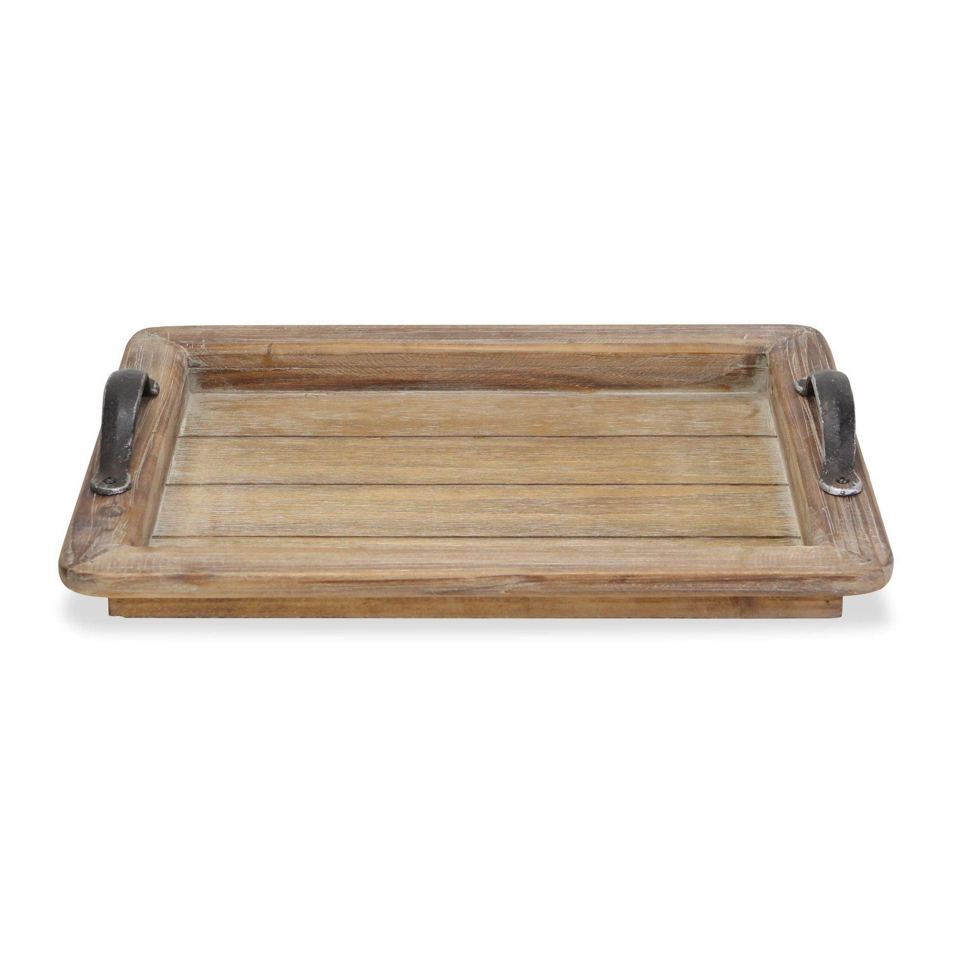 Wooden Paneled Tray with Metal Handles - AFS