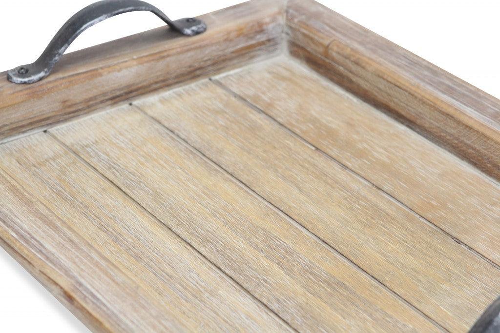 Wooden Paneled Tray with Metal Handles - AFS