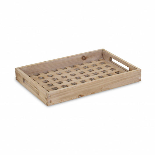 Brown Wood Grid Pattern Tray - AFS