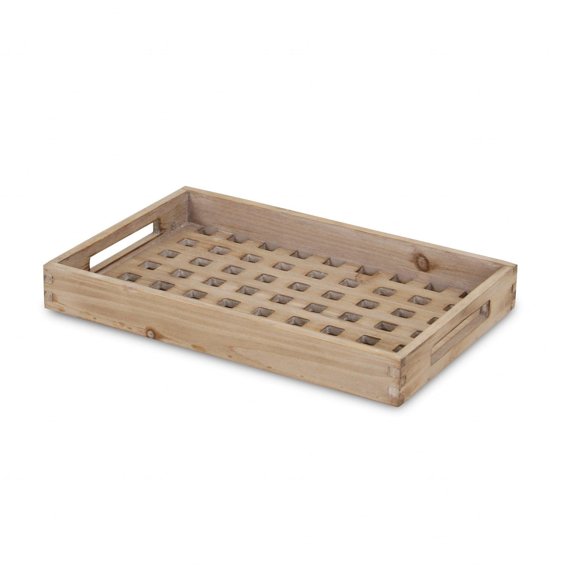 Brown Wood Grid Pattern Tray - AFS