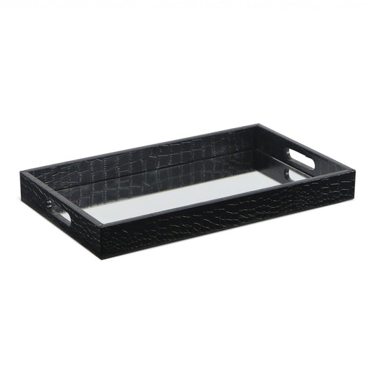 Black Faux Snakeskin Tray with Beveled Mirror - AFS