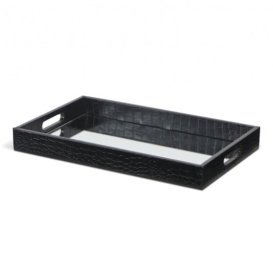 Black Faux Snakeskin Tray with Beveled Mirror - AFS