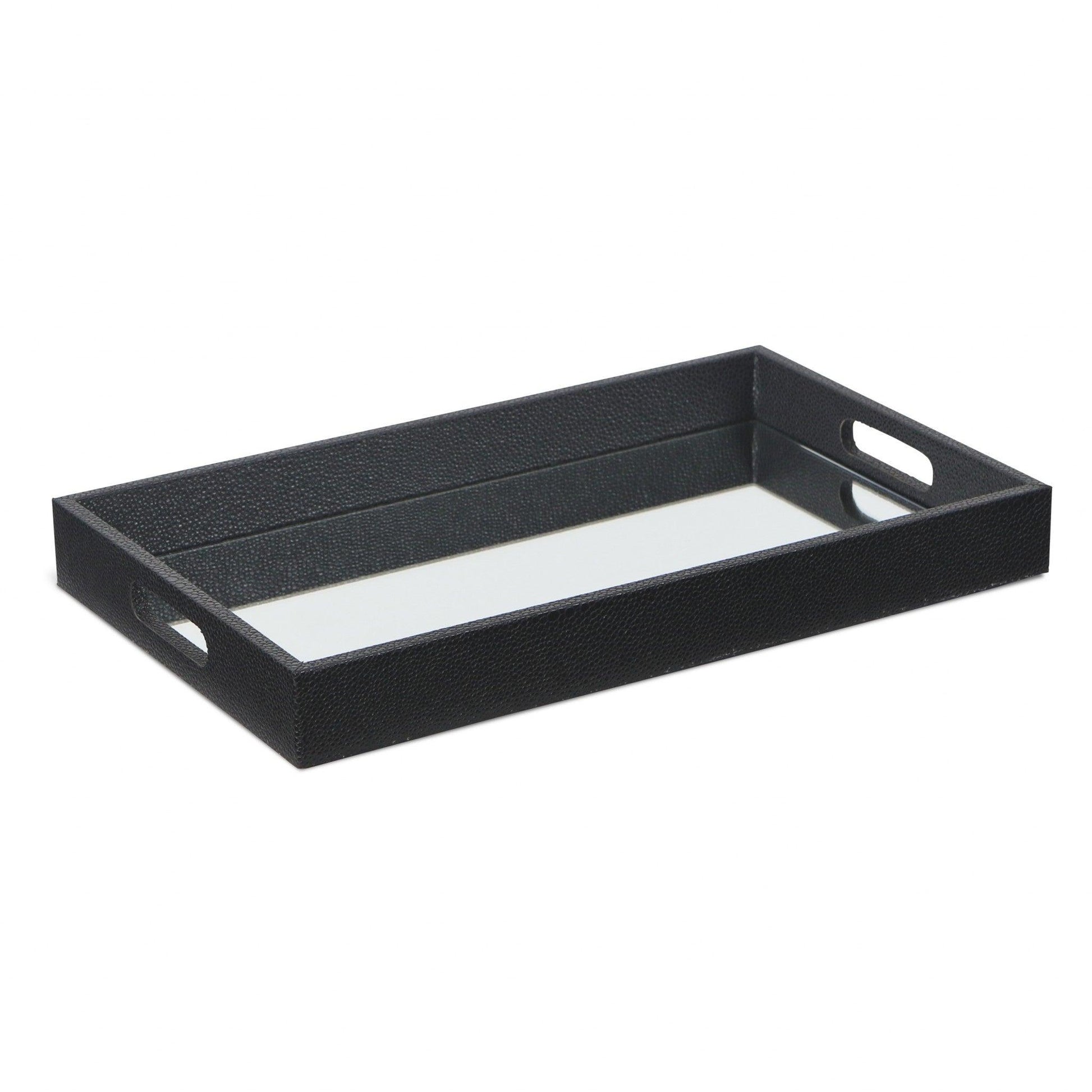 Black Shagreen Tray with Beveled Mirror - AFS